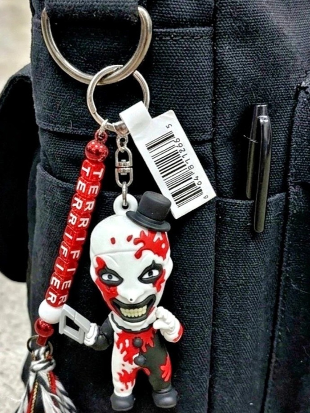 Terrifier Art the Clown Beaded Keychain with Tassel Black & Red